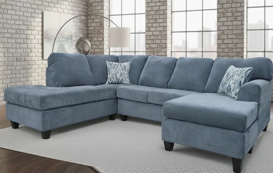 Blue Sectional with pillows